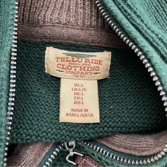 Telluride 100% Cotton Quarter Zip Turtleneck Knit Mens Sweater Forest Green - Picture 9 of 9